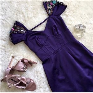 Karen Millen England Purple Jeweled Satin Dress